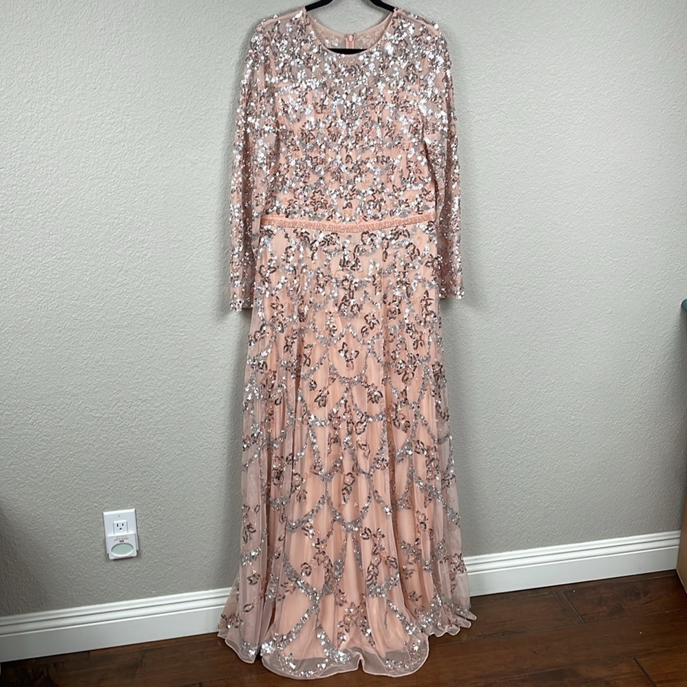 NWT Mac Duggal 5496 Embellished Illusion High Neck Long Sleeve A Line Gown 14 - Picture 5 of 16